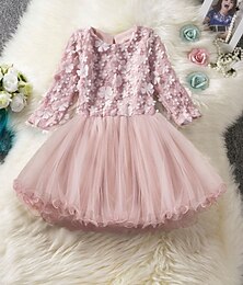 cheap -Kids Girls' Embroidered Flowers Lace Dress Solid Colored Blushing Pink Knee-length 3/4 Length Sleeve Cute Dresses