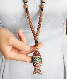 abordables -Collier Pendentif Collier de Perle Collier Sautoir Femme Goutte En bois Résine Poissons unique Ethnique Mode Rétro Vintage Bohème Vestimentaire Marron 80 cm Colliers Tendance Bijoux 1 pc pour Plein