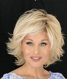 abordables -Perruque Synthétique Bouclé Coupe Asymétrique Perruque Court Blond Cheveux Synthétiques 6 pouce Femme Classique Exquis Duveteux Blond