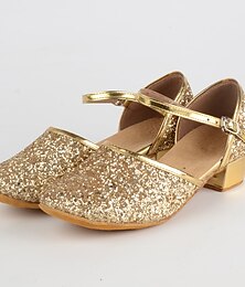 cheap -Girls' Ballroom Dance Shoes Modern Shoes Performance Heel Simple Style Glitter Thick Heel Buckle Silver Red Gold