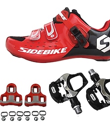 baratos -SIDEBIKE Adulto Sapatilhas de Ciclismo com Travas & Pedal Tênis para Ciclismo Fibra de Carbono Almofadado Ciclismo Vermelho Homens Sapatos para Ciclismo / Malha Respirável