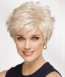 levne -50% human hair & 50% high quality synthetic Wig Short Natural Straight Pixie Cut With Bangs Blonde Silver Women New Arrival Comfortable Capless Women's Medium Auburn#30 Medium Auburn / Bleach Blonde