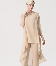 cheap -Jumpsuit / Pantsuit Mother of the Bride Dress Elegant Plus Size Bateau Neck Floor Length Chiffon Sleeveless with Sash / Ribbon Appliques 2024