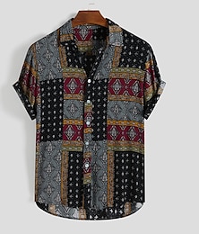 economico -Per uomo Camicia Camicia bohémien Camicia con bottoni Manica corta Originale Personalizzato Essenziale Giornaliero Per eventi Colletto Colletto italiano visibile Stampa Nero Rosso Blu Verde