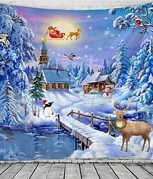 abordables -décorations de noël blanc hiver neige renne tapisserie murale fête de vacances décor de noël photo arrière-plan toile de fond couverture rideau nappe suspendue chambre salon père noël cadeau polyester