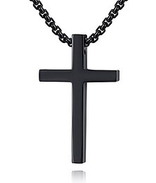 cheap -simple stainless steel cross pendant chain necklace for men women, 20-22 inches link chain (black:1.20.7’’ pendant+20’’ rolo chain)