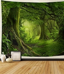 זול -שטיח יער מיסטי טבע קסום טבע עץ ירוק קיר שטיח יער גשם נוף שטיח קיר תלוי קיר בוהמי שטיח פסיכדלי לחדר שינה סלון במעונות