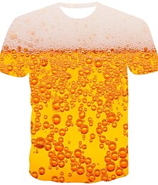 abordables -Camiseta con estampado de cerveza para hombre, cuello redondo, manga corta, naranja, estampado diario, ropa de calle, camisetas divertidas
