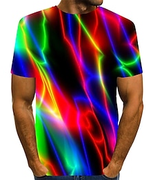 cheap -Men's Shirt T shirt Tee Graphic Rainbow Round Neck Custom Print Black Red Blue Purple 3D Print Plus Size Daily Going out Short Sleeve Print Clothing Apparel Streetwear Exaggerated Basic