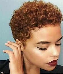 abordables -pelucas marrones para mujeres peluca sintética resistente al calor peluca rizada corta luz dorada negro pelo sintético resistente al calor pelucas afro negras esponjosas