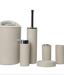 economico -set di accessori per il bagno 6 pezzi scopino portasapone pattumiera spazzolino tazza dispenser sapone domestico per la decorazione del bagno abs