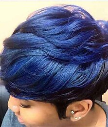 economico -Parrucche sintetiche Kinky liscia Con frangia Parrucca Corto Blu Capelli sintetici 6 pollice Per donna Disegni alla moda Fantastico squisito Blu