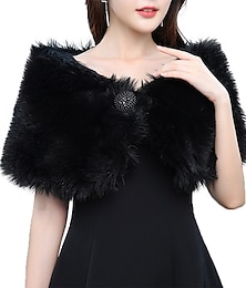 お買い得  -半袖ショール フェイクファー 秋 結婚式 レディース ラップ ボタン付き