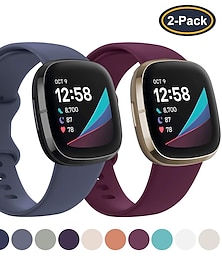 baratos -2 por Pacote Pulseira de Smartwatch Compatível com Fitbit Versa 4 Sense 2 Versa 3 Sense Silicone macio Relógio inteligente Alça Impermeável Ajustável Respirável Pulseira Esportiva Substituição