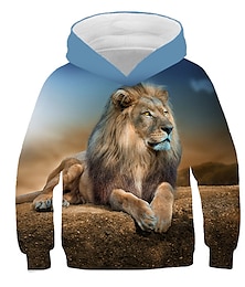 cheap -Boys 3D Lion Hoodie Long Sleeve 3D Print Spring Fall Winter Active Streetwear Polyester Kids 3-12 Years School Outdoor Daily