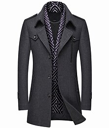 cheap -Men's Winter Coat Wool Coat Overcoat Business Casual Winter Wool Outerwear Clothing Apparel Notch lapel collar