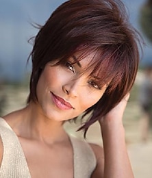 cheap -Brown Wigs For Women Burgundy Wigs For White Women Short Bob Hair Wig with Bangs Natural Costume Synthetic Wigs For Daily Party