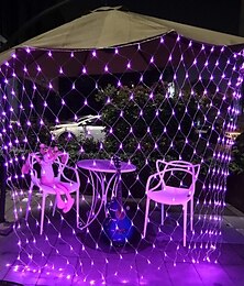זול -led אורות מחרוזת נטו 3 מ 'x 2 מ' 200 נוריות אורות רשת אורות וילון אורות רשת לבן לבן חם כחול רב צבעוני עץ חג המולד מסיבת תפאורה ביתית כחול סגול כחול חם לבן רב צבע