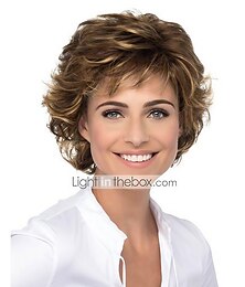 baratos -perucas marrons para mulheres cosplay traje peruca cacheada com franja cabelo curto castanho loiro sintético design de moda feminino bonito elástico loiro marrom