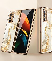 cheap -Phone Case For Samsung Galaxy Z Fold 5 Z Fold 4 Z Fold 3 Z Fold 2 Back Cover Plating Single Sided Anti-Scratch Lines / Waves Marble Tempered Glass