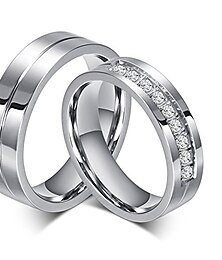 abordables -anillos de pareja para él y su acero inoxidable anillo de promesa a juego princesa corte banda de compromiso de boda nupcial circonita cúbica anillo de cz para mujeres los hombres aman la joyería nupcial regalos para niñas