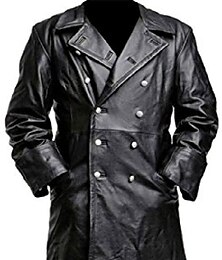 abordables -Gabardina sintética para hombre, abrigo antipolvo de cuero, oficial clásico alemán, uniforme militar, gabardina negra