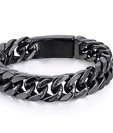 cheap -mens chain bracelet 316l stainless steel black punk double curb cuban rombo link 14mm fits 7inch wrist