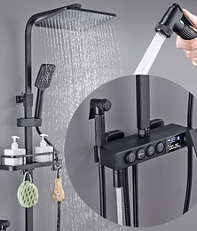 abordables -grifo de ducha con pantalla LED conjunto de válvula mezcladora termostática ducha de mano incluida ducha de lluvia con repisa extraíble montaje electrochapado válvula de cerámica exterior grifos