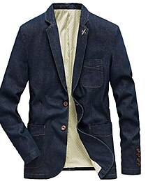 abordables -Hombre Chaqueta Chaqueta de mezclilla Chaqueta de jean chaqueta Negocio Traje de cóctel Color sólido Escote en Pico Algodón Ajuste regular Azul vaquero Azul vintage Negro Chaquetas