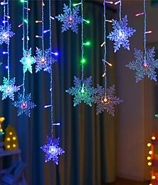 cheap -3.5m 96Leds Christmas Snowflake LED Window Curtain Fairy String Lights 8 Mode IP65 Waterproof Holiday New Year Party Wedding Connectable Wave AC110V 220V EU US Plug