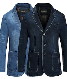 cheap -Men's Blazer Denim Jacket Jean Jacket Sport Jacket Sport Coat Going out Button Down Collar Casual Daily Jacket Outerwear Solid Color Light Blue Navy Blue / Cotton / Cotton