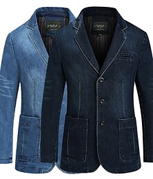 cheap -Men's Blazer Denim Jacket Jean Jacket Sport Jacket Sport Coat Going out Button Down Collar Casual Daily Jacket Outerwear Solid Color Light Blue Navy Blue / Cotton / Cotton