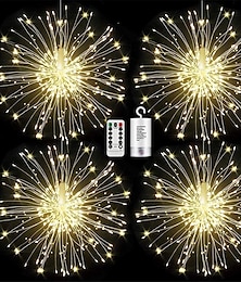 economico -luci fuochi d'artificio 150 luci led starburst luci filo di rame 8 modalità luci fata a batteria con telecomando bianco caldo appeso luci natalizie per feste patio decorazione camera da letto