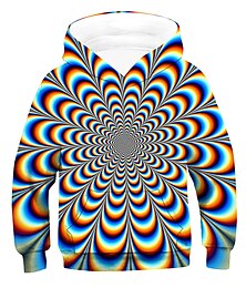 cheap -Kids Boys' Hoodie Long Sleeve Rainbow 3D Print Optical Illusion Drawstring Daily Outdoor Active Basic 2-12 Years / Fall / Winter / Spring