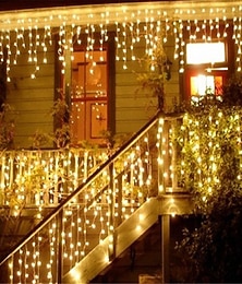 billiga -ledsträngljus 6mx3m 600led 3mx3m 300led 4m 96led julkransljus droop ledgardin istappsträngljus trädgård galleria takfot hem jul dekorera älvljus