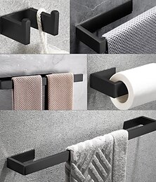 cheap -Bathroom Accessory Set, Self-adhesive Matte Black Stainless Steel Hardware Include Robe Hook, Towel Bar, Towel Holder, Toilet Paper Holder,for Home and Hotel