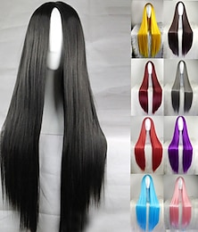 economico -Cosplay Wig  Wig Synthetic Wig Straight Middle Part Wig for Women Natural Hairline Wigs Black Long Light Brown Lake Blue Shinly Green Purple Yellow 28 Inch