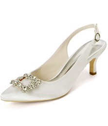 preiswerte -weiße Slingback Heels mit Kristallschnalle für Damen – elegante Hochzeits- und Abendschuhe
