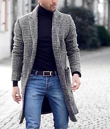 billiga -Herr Vinterkappa Rock Företag Ledigt Höst Vinter Polyester Ytterkläder Kläder Hundtandsmönster Hakslag Öppen front