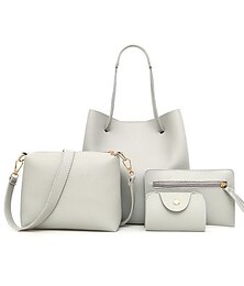 cheap -4 pcs / 1 set women leather handbag - light grey / 4 pcs