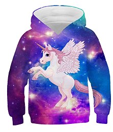 abordables -Fille 3D Galaxie Licorne Sweat à capuche manche longue 3D effet Printemps Automne Hiver Actif Vêtement de rue Enfants 3-12 ans Extérieur du quotidien
