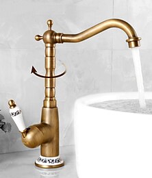cheap -Kitchen Faucet,Brass Antique Brass Ceramics Rotatable Single Handle One Hole Kitchen Tap with Cold and Hot Water and Ceramic Valve