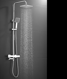abordables -Grifo de ducha, sistema de cabezal de ducha de lluvia/juego de válvula mezcladora termostática - ducha de mano incluida ducha de lluvia extraíble montaje galvanizado exterior válvula de cerámica