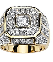 cheap -men's 14k yellow gold plated square cut cubic zirconia octagon ring size 9
