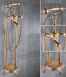 cheap -Bathtub Faucet Floor Mounted, Brass Retro Style Telephone Shape Brass Electroplated Finish Two Handles Two Holes Shower Faucet with Handshower and Drain