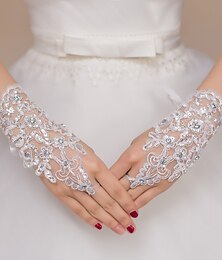voordelige -Polyester / Teryleen Polslengte Handschoen Zoete stijl / Bloemenstijl Met Bloemen / Kristallen / Bergkristallen Bruiloft / feesthandschoen