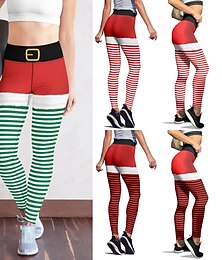 preiswerte -Damen Laufhose Lang Tights Running Kompressionsstrumpfhosen Po-Lifting Bauchkontrolle Fitnesstraining Training Übung Basisschicht Unterteile 3D Weihnachten Schwarz Rot Grün Spandex Herbst Winter Sport