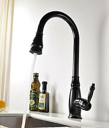 cheap -Kitchen Sink Mixer Faucet with Pull Out Sprayer, High Arc Brass Silver/Coffee Single Handle One Hole Oil-rubbed Bronze Pull Down Tall Kitchen Taps with Hot and Cold Water Hose