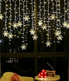 billige -3,5 m 96 led snøfnugg stjernegardinlys 8 blitsmoduser, vanntett eventyrkrans julelys for vinduet &amp; utendørs ferieinnredning
