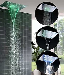 voordelige -500 * 360 chrome / 3-kleuren led badkamerkranen regenmixer compleet met roestvrijstalen regendouchekop aan het plafond gemonteerde kleurverandering door watertemperatuur, hydor power, geen batterij